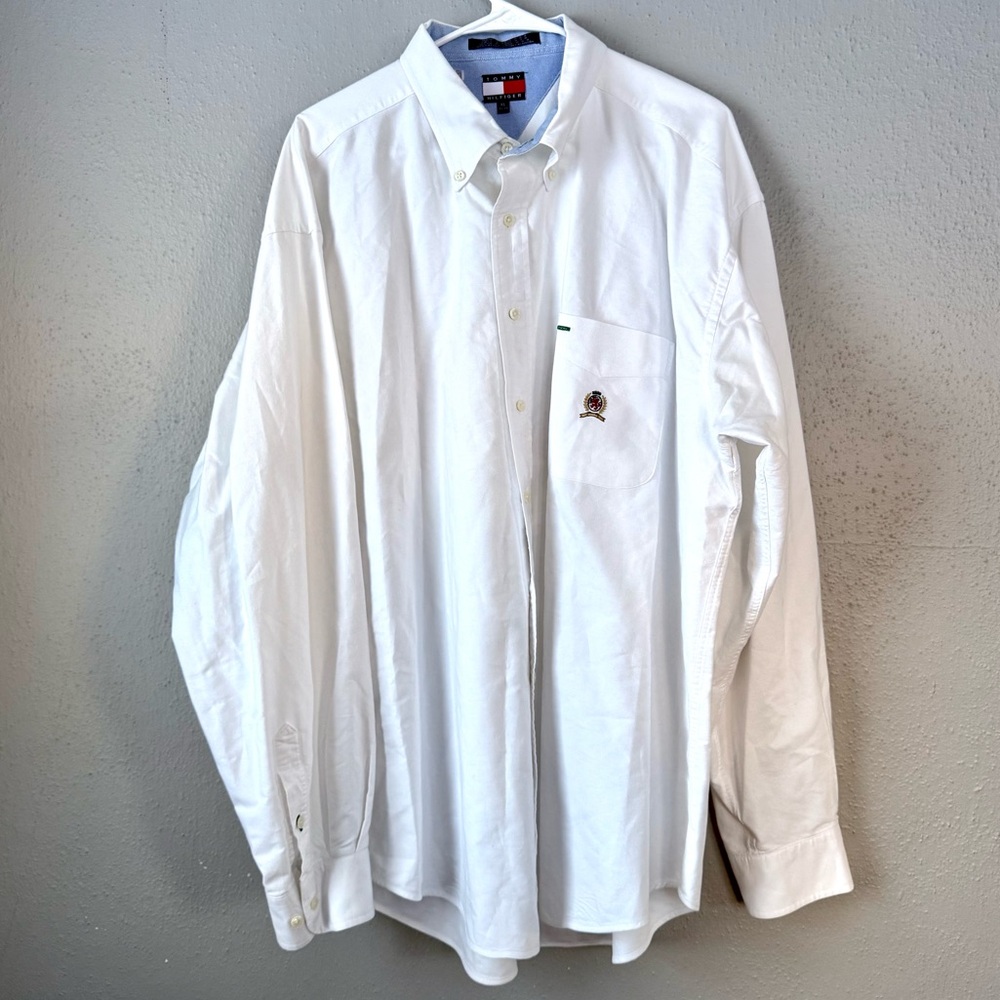 Vintage Tommy Hilfiger Shirt Mens XL Crest Oxford Button Up Classic 90s White